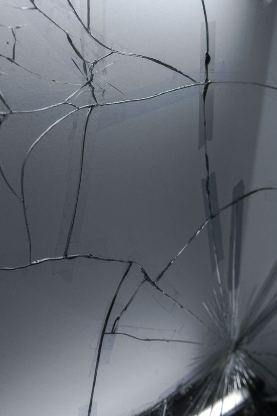 Pablo Rasgado. Afterimage (Repaired Broken Mirror #1), 2014. Welded steel, mirror, filters and fluorescent light, 19 1/2 x 19 1/2 inches (detail)