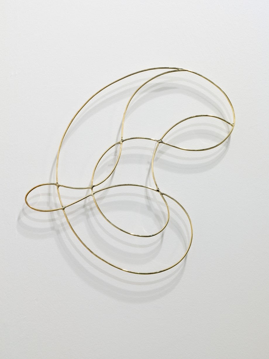 Edgar Orlaineta. Invisible knot, 2014. Brass plated steel and aloe in ceramic pot, 20 1/2 x 20 7/8 x 3/16 inches