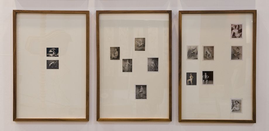 Edgar Orlaineta. Pin-Up-topia 1, 2 & 3, 2013 16 vintage photos and walnut frames 36 3/4 x 24 3/4 each 36 3/4 x 74 1/4 inches