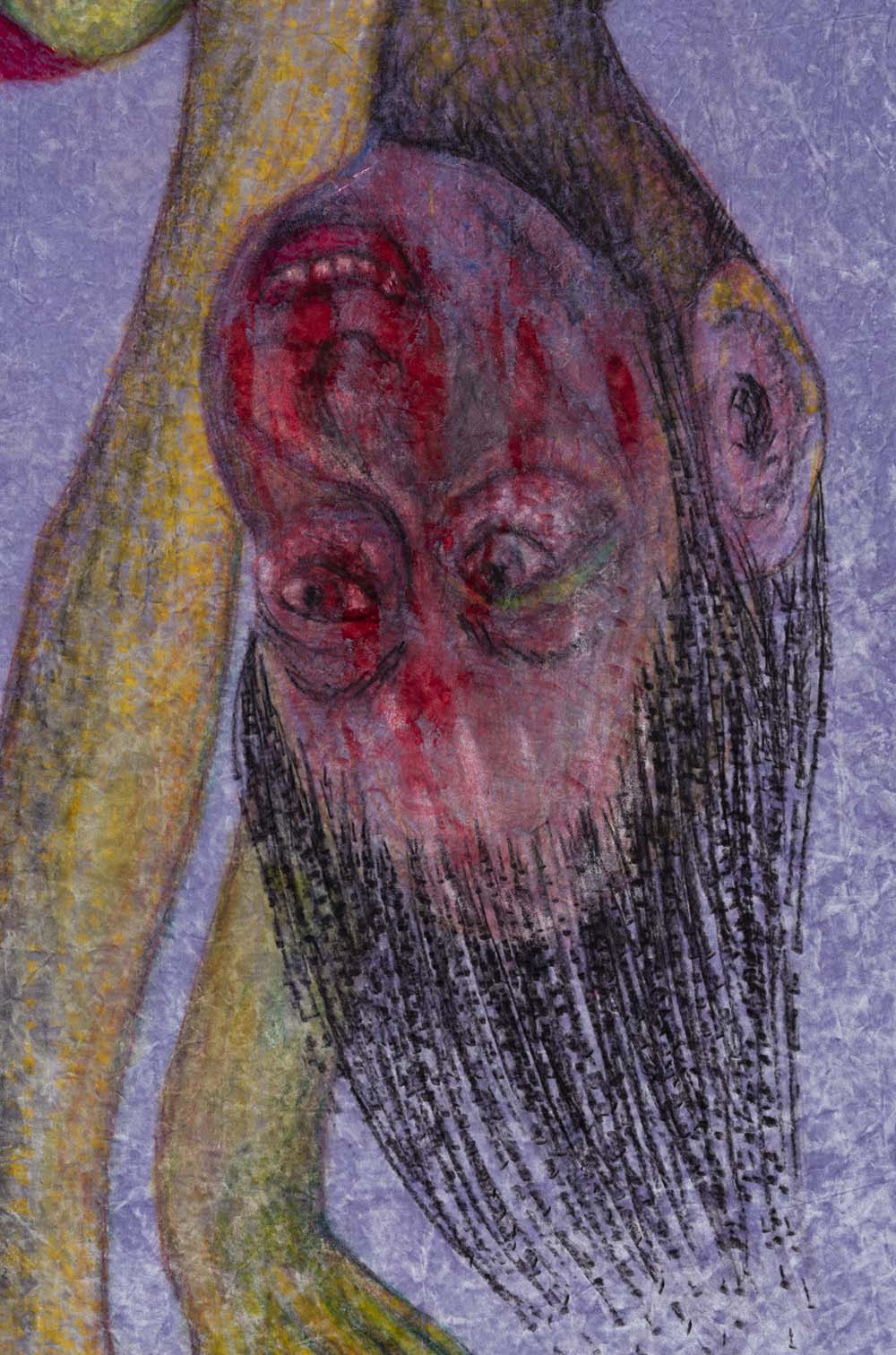 <em>Candice</em>, 2017. Oil pastel and acrylic on crushed velvet, 97 1/4 x 54 1/2 inches. Detail