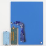 Yung Jake. <em>[eyes emoji]</em>, 2016. UV print and ink on powder coated steel and found metal, 48 x 36 inches