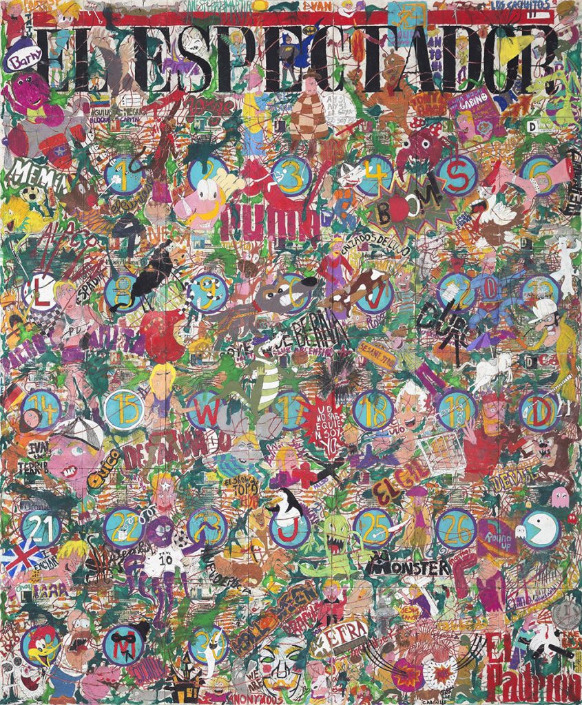 El espectador, calendar, narco, narco art, Camilo Restrepo, Steve Turner, Los Angeles, Medellín, Colombia, Colombian artist, Tight Rope, pastel on paper, contemporary colombian artist, contemporary art Colombia, contemporary art gallery los angeles