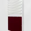 Joshua Saunders. <em>White Over Maroon</em>, 2016. Enamel on aluminum, nylon straps, steel hardware, 60 x 40 inches thumbnail