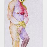 <em>Gare</em>, 2017. Fabric marker, oil pastel and acrylic on crushed velvet, 108 x 49 3/4 inches