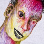 <em>Gare</em>, 2017. Fabric marker, oil pastel and acrylic on crushed velvet, 108 x 49 3/4 inches. Detail