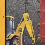 <em>ESP-130 (👅’s)</em>, 2017. UV print, spray paint, duct tape, ink, Model Magic® and oil on powder coated steel and found metal, 49 x 39 x 3 inches. Detail