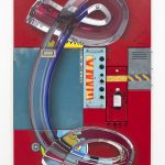 <em><strike>fuckers</strike> in school telling me, always in the barber shop chief keef ain’t bout this, chief keef ain’t bout that my boy a bd on <strike>fucking</strike> lamron and them he, he they say that <strike>nigga</strike> don’t be putting in no work shut the <strike>fuck</strike> up! y’all <strike>niggas</strike> ain’t know shit all ya <strike>motherfuckers</strike> talk about chief keef ain’t no hitta chief keef ain’t this chief keef a fake shut the <strike>fuck</strike> up y’all don’t live with that <strike>nigga</strike> y’all know that <strike>nigga</strike> got caught with a ratchet shootin’ at the police and shit <strike>nigga</strike> been on probation since <strike>fuckin</strike>, i don’t know when! <strike>motherfuckers</strike> stop <strike>fuckin’</strike> playin’ him like that them <strike>niggas</strike> savages out there if i catch another <strike>motherfucker</strike> talking sweet about chief keef i’m <strike>fucking</strike> beating they <strike>ass</strike>! i’m not <strike>fucking</strike> playing no more you know those <strike>niggas</strike> role with lil’ reese and them</em>, 2017. UV print, spray paint, duct tape, stickers, ink and Model Magic® on powder coated steel and found metal, 64 x 43 x 3 inches