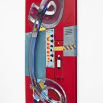 <em><strike>fuckers</strike> in school telling me, always in the barber shop chief keef ain’t bout this, chief keef ain’t bout that my boy a bd on <strike>fucking</strike> lamron and them he, he they say that <strike>nigga</strike> don’t be putting in no work shut the <strike>fuck</strike> up! y’all <strike>niggas</strike> ain’t know shit all ya <strike>motherfuckers</strike> talk about chief keef ain’t no hitta chief keef ain’t this chief keef a fake shut the <strike>fuck</strike> up y’all don’t live with that <strike>nigga</strike> y’all know that <strike>nigga</strike> got caught with a ratchet shootin’ at the police and shit <strike>nigga</strike> been on probation since <strike>fuckin</strike>, i don’t know when! <strike>motherfuckers</strike> stop <strike>fuckin’</strike> playin’ him like that them <strike>niggas</strike> savages out there if i catch another <strike>motherfucker</strike> talking sweet about chief keef i’m <strike>fucking</strike> beating they <strike>ass</strike>! i’m not <strike>fucking</strike> playing no more you know those <strike>niggas</strike> role with lil’ reese and them</em>, 2017. UV print, spray paint, duct tape, stickers, ink and Model Magic® on powder coated steel and found metal, 64 x 43 x 3 inches