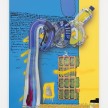 <em>let’s build</em>, 2017. UV print, spray paint, duct tape, ink, circuit board, bag of nuts and oil on powder coated steel, 49 x 39 x 3 inches thumbnail