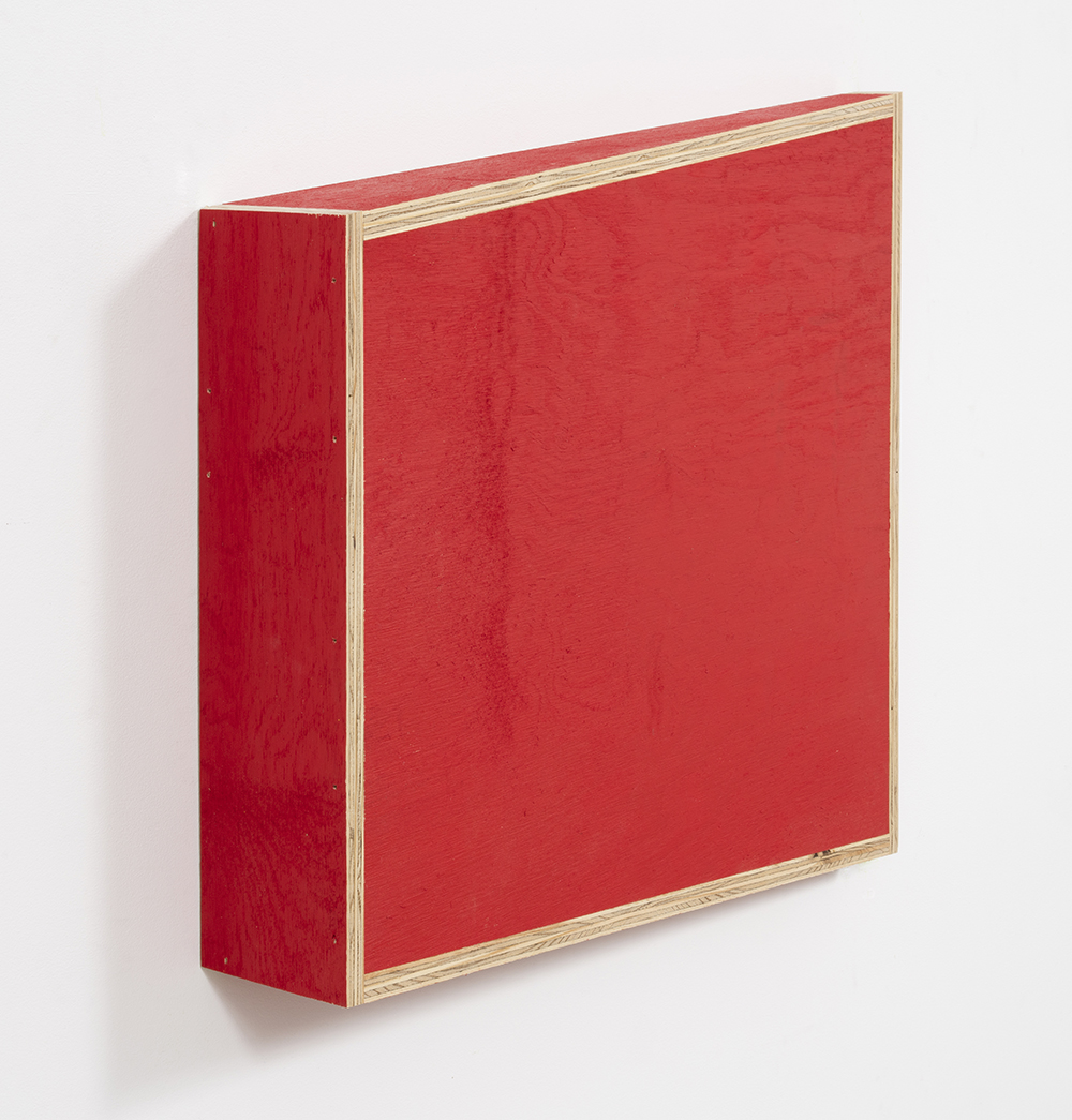 G.T. Pellizzi. <em>Transitional Geometry in Red</em>, 2017. Eggshell acrylic on plywood, 25 3/4 x 30 1/4 x 5 inches