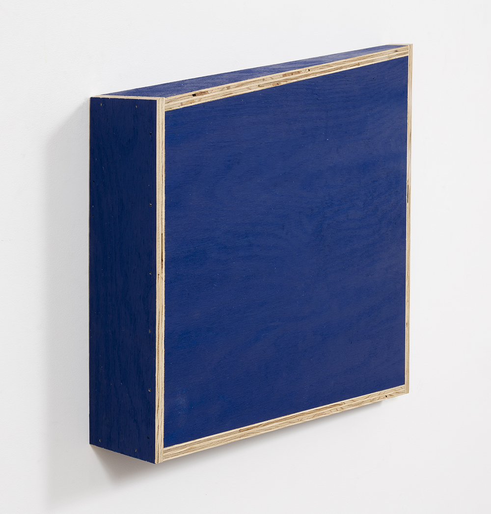 G.T. Pellizzi. <em>Transitional Geometry in Blue</em>, 2017. Eggshell acrylic on plywood, 25 3/4 x 30 1/4 x 5 inches