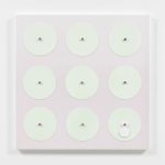 Joshua Saunders. <em>Magenta/Turquoise</em>, 2017. Enamel on aluminum, stainless steel, 30 x 30 x 1 1/2 inches