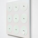 Joshua Saunders. <em>Magenta/Turquoise</em>, 2017. Enamel on aluminum, stainless steel, 30 x 30 x 1 1/2 inches