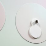 Joshua Saunders. <em>Turquoise/Magenta</em>, 2017. Enamel on aluminum, stainless steel, 30 x 30 x 1 1/2 inches. Detail