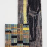 Diedrick Brackens. <em>Blue Under Night</em>, 2017. Woven cotton yarn, 78 x 31 inches & <em>Wading Still</em>, 2017. Woven cotton and nylon yarn, 40 x 29 1/2 inches