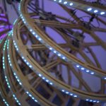 José Carlos Martinat. <em>Distractor #4</em>, 2017. LEDs, motors, microcontrollers, collectors, wood, aluminum and iron, 70 7/8 x 35 7/16 x 90 1/2 inches. Detail