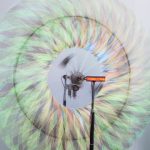 José Carlos Martinat. <em>Distractor #4</em>, 2017. LEDs, motors, microcontrollers, collectors, wood, aluminum and iron, 70 7/8 x 35 7/16 x 90 1/2 inches. Detail