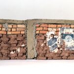 Ximena Garrido-Lecca. <em>Paredes de Progreso: Andino / Walls of Progress: Andean</em>, 2013. Mud, straw, cement, fired bricks and acrylic, 6 5/16 x 19 1/2 x 1 9/16 inches