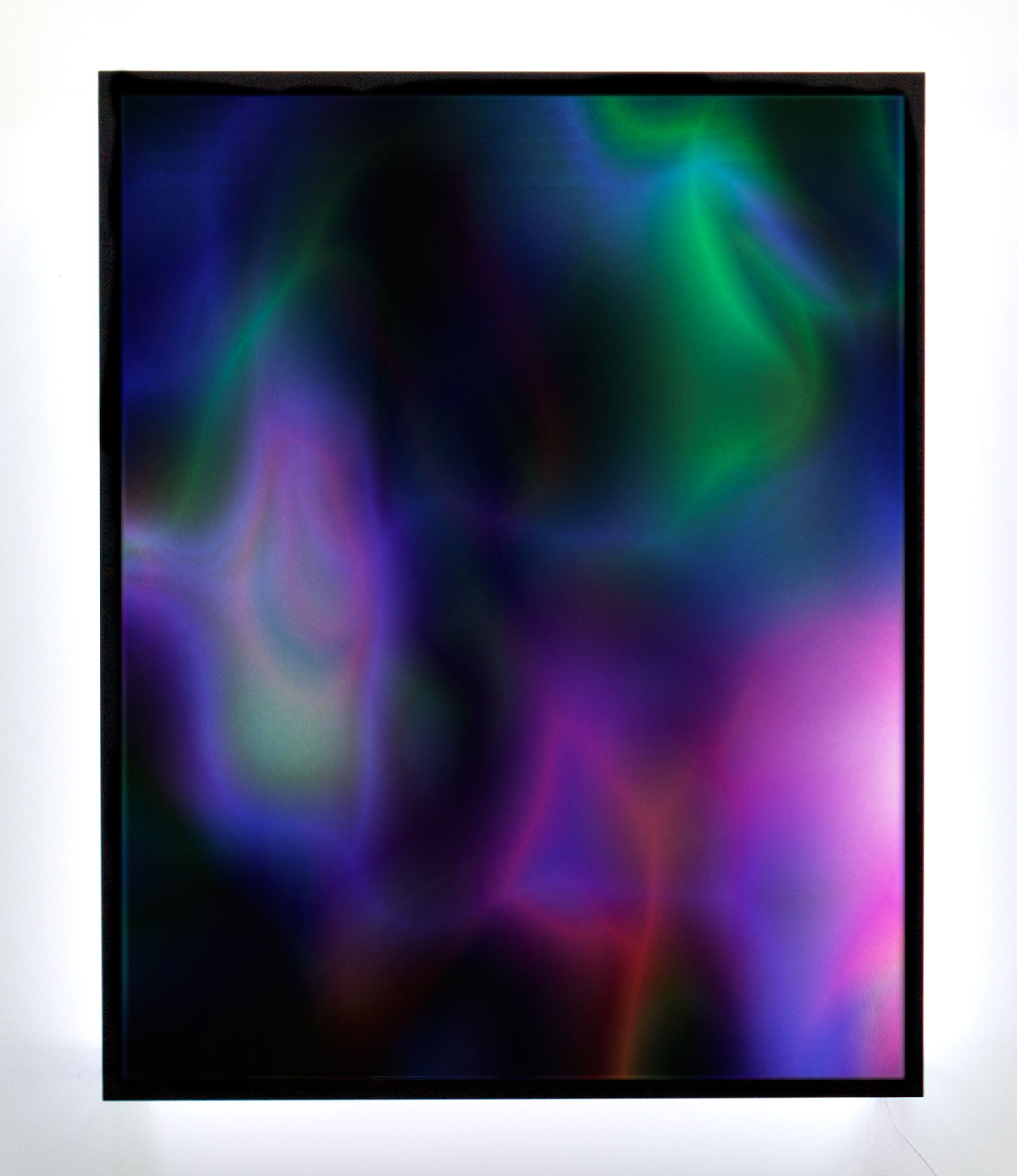 Jonas Lund. <em>New Now 13</em>, 2016. UV print on plexiglass, metal frame and LED strip, 49 1/4 x 39 1/2 x 6 inches