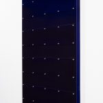 Joshua Saunders. <em>Purple Stack 1</em>, 2017. Enamel on aluminum, stainless steel, 60 x 40 x 1 1/2 inches