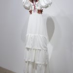 Audrey Wollen. <em>Only Detonate</em>, 2017. Cotton dress and fireworks, 76 x 27 x 8 inches