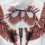Audrey Wollen. <em>Only Detonate</em>, 2017. Cotton dress and fireworks, 76 x 27 x 8 inches. Detail