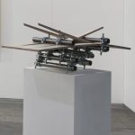 Luciana Lamothe. <em>Untitled</em>, 2017. Plywood, iron pipes and couplers, 15 3/4 x 47 x 19 1/2 inches (40 x 119.4 x 49.5 cm)