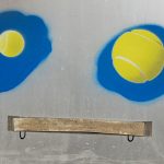 Yung Jake. <em>stan, cartman, kenny and kyle (and dot)</em>, 2017. UV print, spray paint, sticker and ink on powder coated steel and found metal, 45 x 40 1/2 inches. Detail