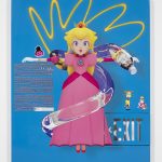 Yung Jake. <em>princess peach (w eliza and toadette and amy rose)</em>, 2017. UV print, spray paint and stickers on powder coated steel and found metal, 45 x 37 1/2 inches