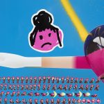 Yung Jake. <em>princess peach (w eliza and toadette and amy rose)</em>, 2017. UV print, spray paint and stickers on powder coated steel and found metal, 45 x 37 1/2 inches. Detail