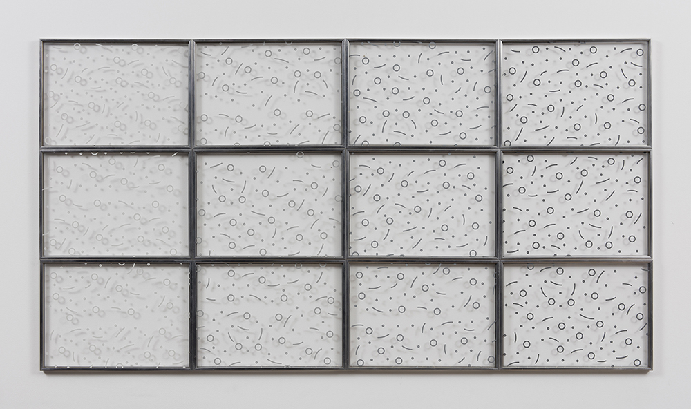 Santiago Pinyol. <em>EFLUX Gradient Puzzle</em>, 2017. Enamel on plexiglass, 35 x 66 inches (88.9 x 167.6 cm)