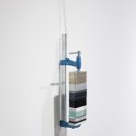 Mariana Murcia. <em>Save As 2</em>, 2017. Clamp, granite, marble aluminum plexiglass cases and Iphone 5s, 24 x 5 x 5 inches (61 x 12.7 x 12.7 cm)