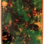 Knud Merrild.<em>Apostasy</em>, 1951. Oil flux on paper mounted to board, 19 3/4 x 15 inches (50.2 x 38.1 cm)