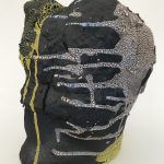 Brian Rochefort. <em>Skull Planter</em>,  2017. Terra cotta, glaze and glass fragments, 9 x 10 x 11 inches (22.9 x 25.4 x 27.9 cm)