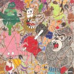 Camilo Restrepo. <em>Tight Rope #10 (Diablo Rojo)</em>, 2016. Ink, water-soluble wax pastel, tape and saliva on paper, 63 x 48 inches (160 x 121.9 cm) Detail