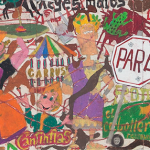 Camilo Restrepo. <em>Any September is a Black September Down Here #2 (El Colombiano)</em>, 2016. Ink, water-soluble was pastel, tape, glue, newspaper clippings, lacquer and saliva on paper, 70 x 58 inches  (177.8 x 147.3 cm) Detail