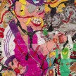 Camilo Restrepo. <em>Mera Calentura 2</em>, 2017. Ink, water-soluble wax pastel, tape, newspaper clippings, glue, stickers and saliva on paper, 58 x 248 inches (147.3 x 629.9 cm) Detail thumbnail