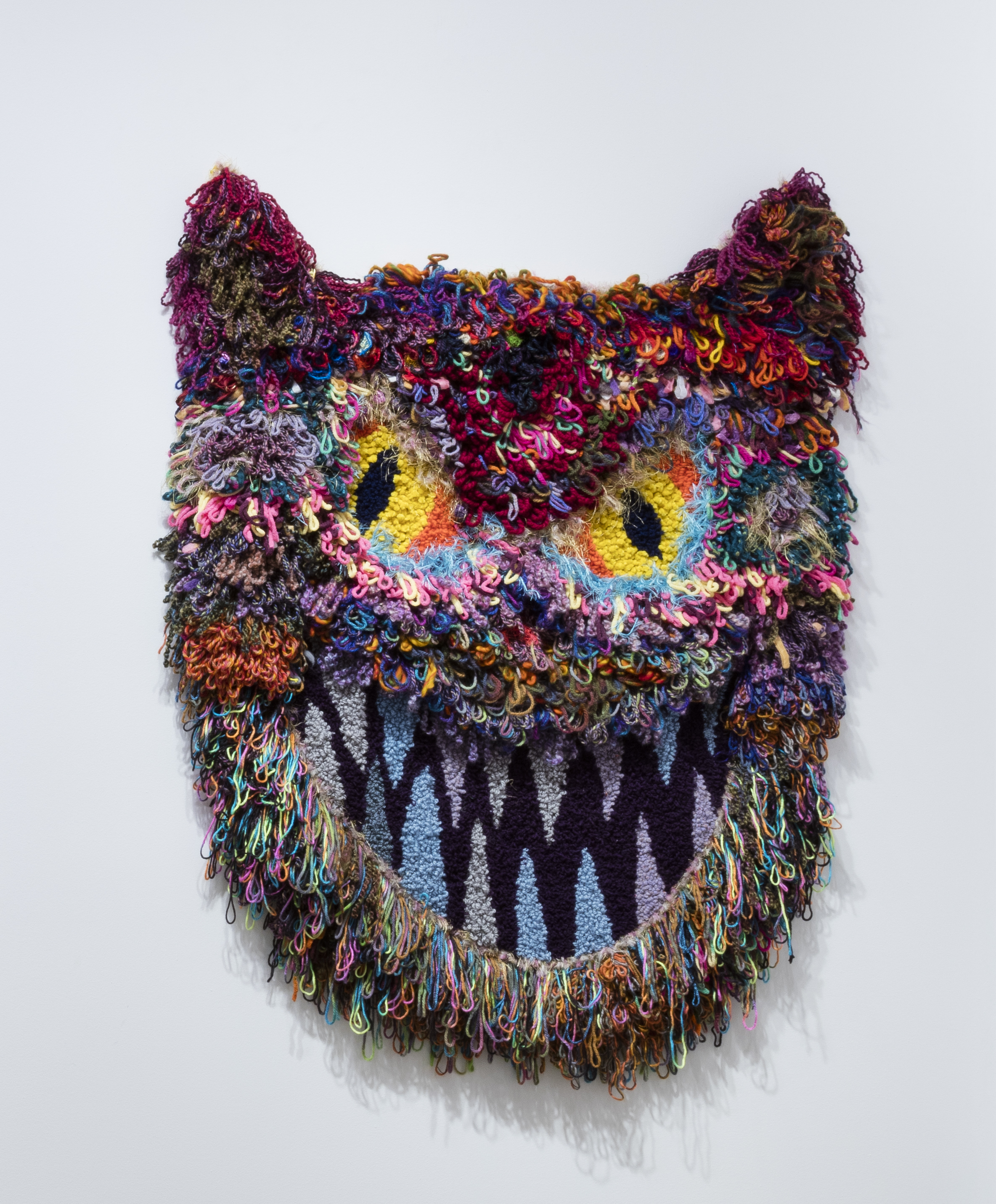 Hannah Epstein. <em>Mouser</em>, 2017. Wool, acrylic, cotton, polyester and burlap, 55 x 41 inches (139.7 x 104.1 cm)