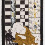 Jamie Felton. <em>Combing Her Hair</em>, 2018. Ink and acrylic on paper, 30 x 24 inches (76.2 x 61 cm)