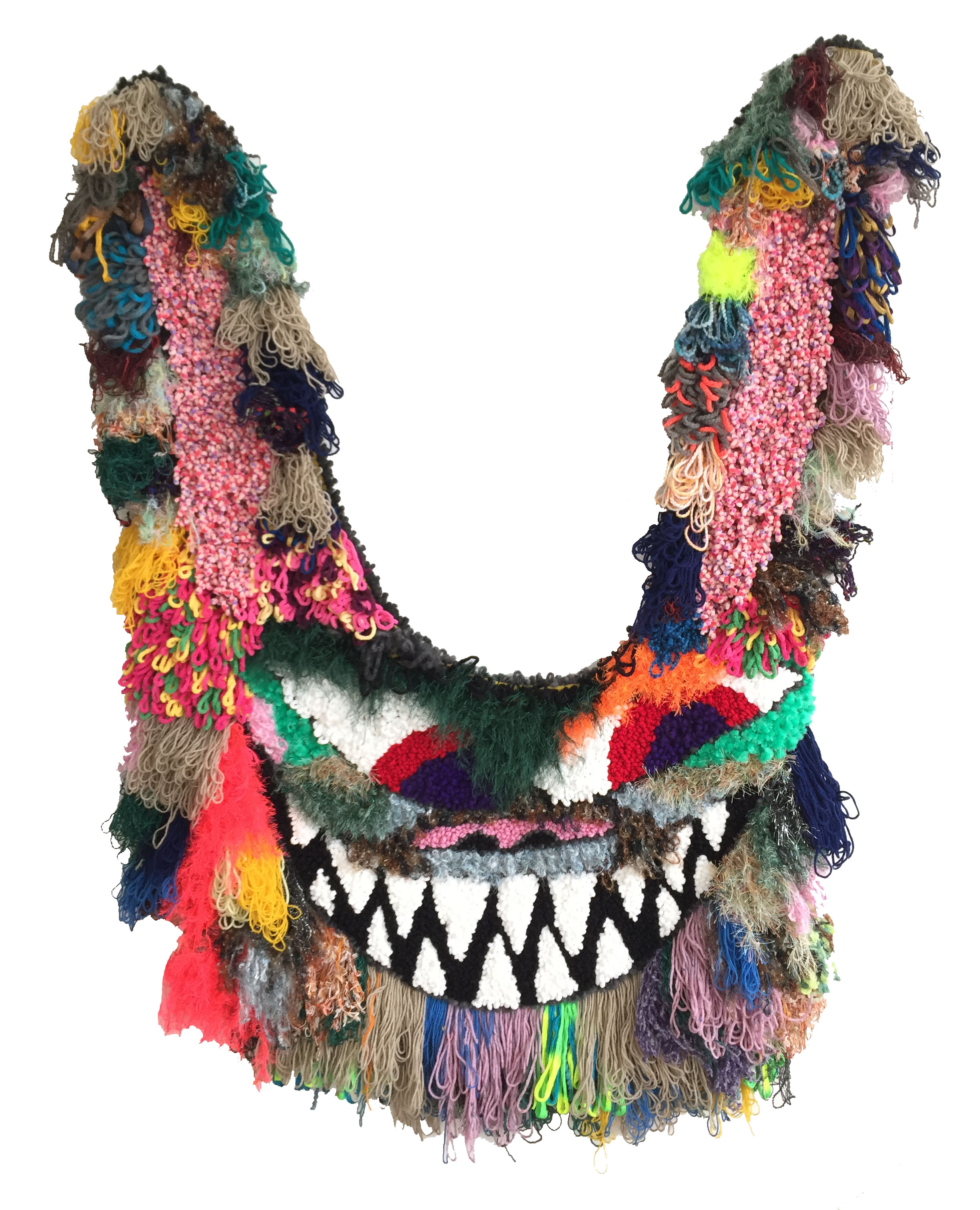 Hannah Epstein, <em>Ya ZaZa</em>, 2018. Wool, acrylic, polyester and burlap, 67 x 45 inches (170.2 x 114.3 cm)