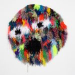 Hannah Epstein. <m>Planet Drug Cocktail</em>, 2018. Acrylic, wool, polyester and burlap, 60 x 56 inches (152.4 x 142.2 cm)
