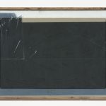 Graham Collins. <i>Wrigley </i>, 2019. Hemp canvas, reclaimed wood, glass, window tint,  59 3/4 x 87 3/4 inches (151.8 x 222.9 cm)