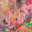 Camilo Restrepo. <em>A Land Reform 17, </em>2019. Ink, water-soluble wax pastel, tape, stickers, newspaper clippings, glue and saliva on paper, 46 3/4 x 115 3/4 inches (118.7 x 294 cm) Detail thumbnail