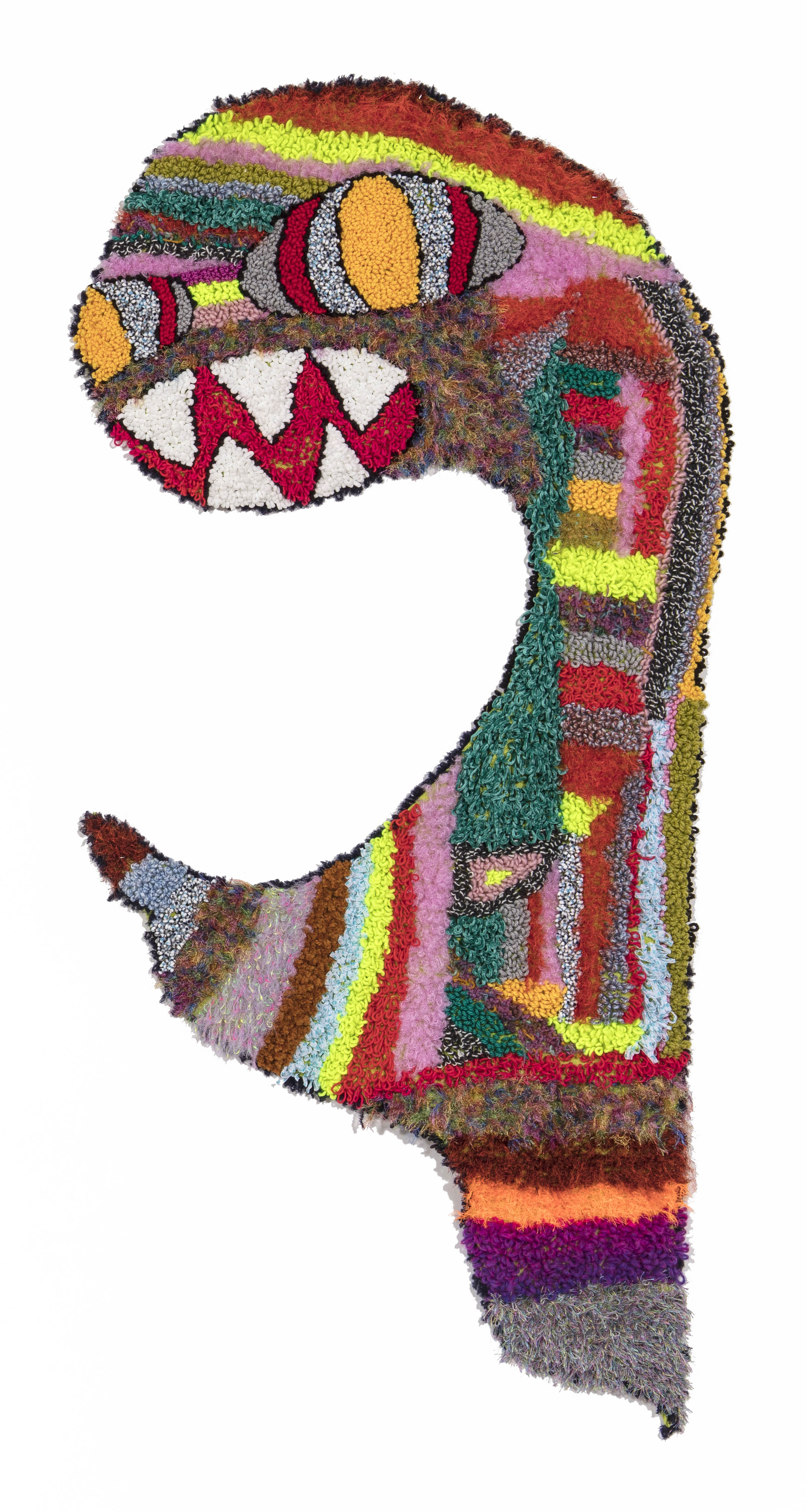 Hannah Epstein. <em>Monstronaut</em>, 2018. Wool, acrylic, polyester and burlap, 96 x 43 inches (243.8 x 109.2 cm)