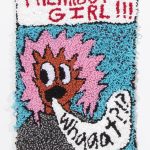 Hannah Epstein. <em>Freakout Girl “Whaaat?!?”</em>, 2018. Wool, acrylic and burlap, 34 x 22 inches (86.4 x 55.9 cm)