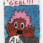 Hannah Epstein. <em>Freakout Girl “AH!”</em>, 2018. Wool, acrylic and burlap, 36 x 23 inches (91.4 x 58.4 cm)
