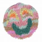 Hannah Epstein. <em>Happy Planet</em>, 2018. Wool, acrylic, polyester, nylon and burlap, 46 x 47 inches (116.8 x 119.4 cm)