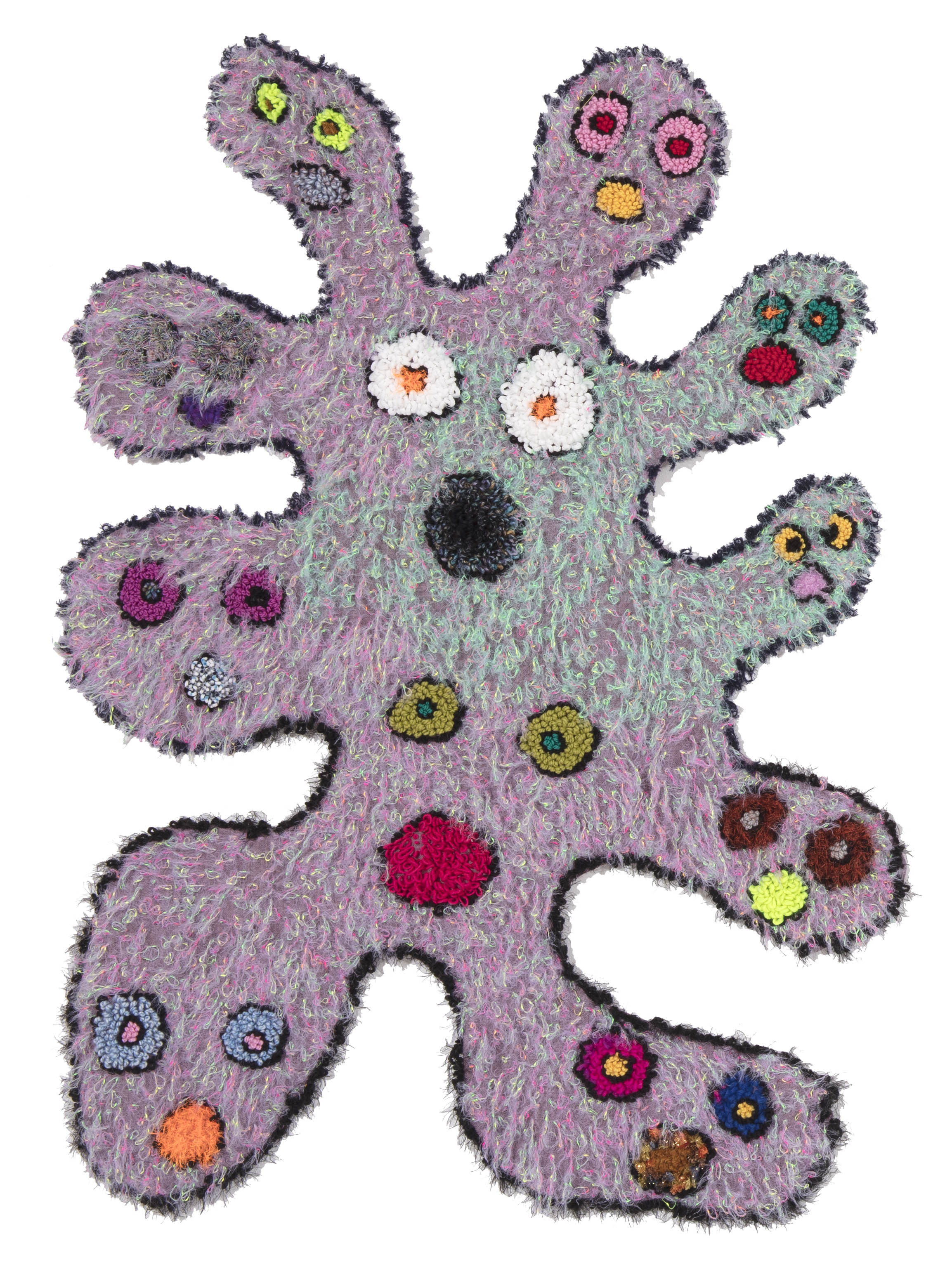 Hannah Epstein. <em>Alien Microbe Enlarged X10,000</em>, 2018. Wool, acrylic and polyester, 70 x 52 inches (177.8 x 132.1 cm)