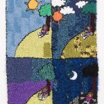 Hannah Epstein. <em>Home Sweet Home</em>, 2018. Wool, acrylic, polyester and burlap, 69 x 44 inches (175.3 x 111.8 cm)