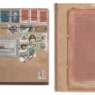 Mitsuko Brooks. <em>Mail to A.G., Dec. 22, 2018</em>, 2018. Ink, postage stamps, and paper collaged onto detached book cover, 10 x 8 5/8 inches (25.5 x 22 cm) thumbnail